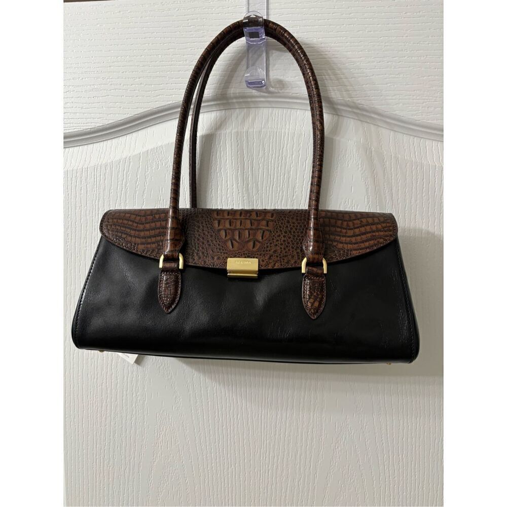 Brahmin Brown Croc-Textured & Black Leather Satchel - Picture 5 of 6